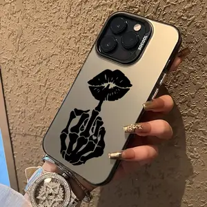 Dark style skull hand-holding heart phone case with full protection against drops, suitable for iPhone 17/16/15/14/13/12/11