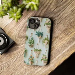 Plant Lover Boho Phone Case | Embroidered houseplant design | Perfect gift for mom or gardener | Tough MagSafe cover for iPhone