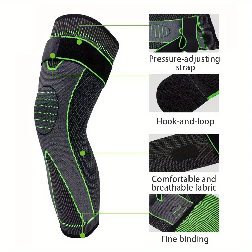 Unisex 2-Pack Pull-On Polyester Compression Sleeves - Extended Length Stretch, Anti-Injury Leg Support for Thigh, Calf & Knee, Black Fitness Compression Garment Protective Gear, Body Support