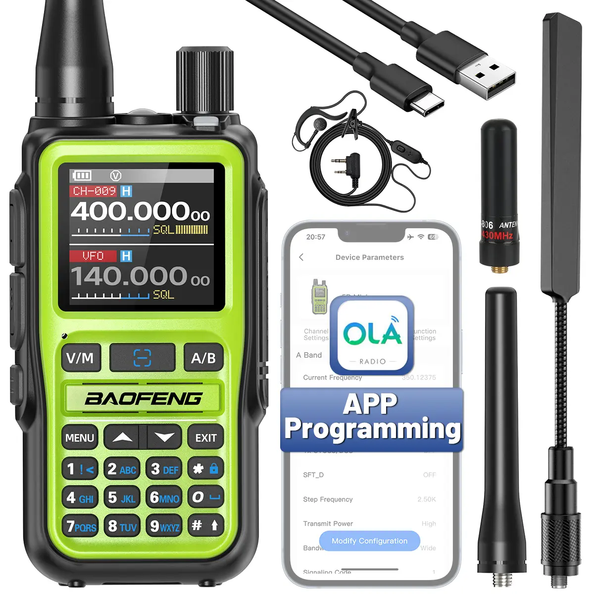 Baofeng UV-5R Mini Walkie Talkie, Rechargeable Ham Radio with APP Programming, Dual PTT, USB-C Charging, Mobile Port Compatibility