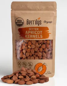 Berrilys Organic Bitter Apricot Kernels - USDA Certified Organic Bitter Apricot Seeds - Natural & Non-GMO, Premium Quality Kernals, No Sulfur or Additives - 16 oz
