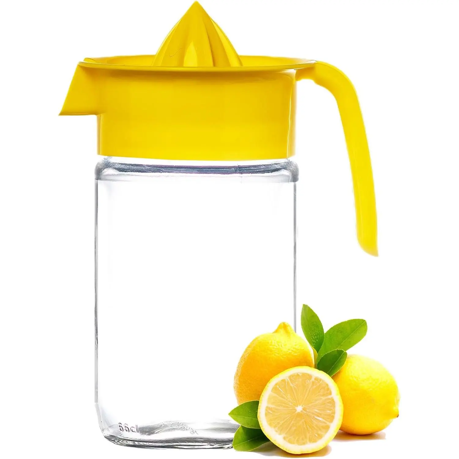 Glass Lemon Juicer, Small Grapefruit and Citrus Juicer, Extractor Manual Hand with Handle and Pour Spout, BPA Free and  Heavyweight Crystal Clear Glass 22.31oz (yellow)