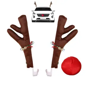 Reindeer Antler & Rudolph Nose & Santa Hat & Bell Set, Car Decoration Set, Car Decoration Accessories for Home Party Festival, Masks