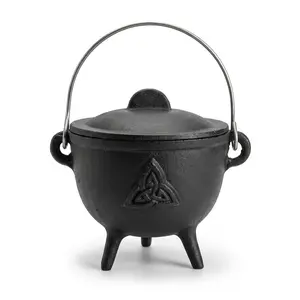 Triquetra Cast Iron Cauldron 4.5 Inch with Lid Celtic Witch