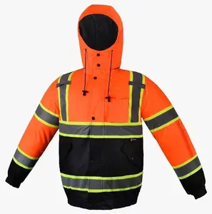 High Visibility Hoodie For Men Reflective Safety Jacket Zipper Men'S/Women'S Construction Work Safety Insulated Parka