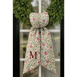 Personalized Wreath Sash, Monogram Door Sash, Floral Block Print Sash, Custom Initial Door Decor, Front Door Wreath Bow, Housewarming Gift