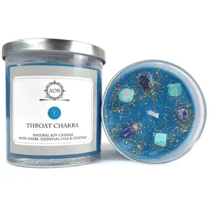 Throat Chakra Soy Candle with Crystals, Herbs & Essential Oils | Art Of The Root