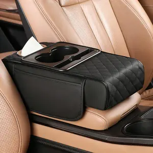 Car Armrest Pad with Cup Holder and Side Pocket, Luxury Car Interior Accessory, Durable and Stylish Design, Essential Car Accessories