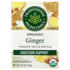 Traditional Medicinals Organic Ginger, Caffeine Free, 16 Wrapped Tea Bags, 0.85 oz (24 g)