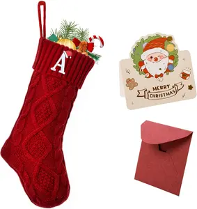 Christmas Stockings with Initials, 18’’ Large Embroidered Monogram Knit Christmas Stocking,Xmas Stocking for Kids, Holiday and Family Stocking for Fireplace or Party Decoration Red Letter A