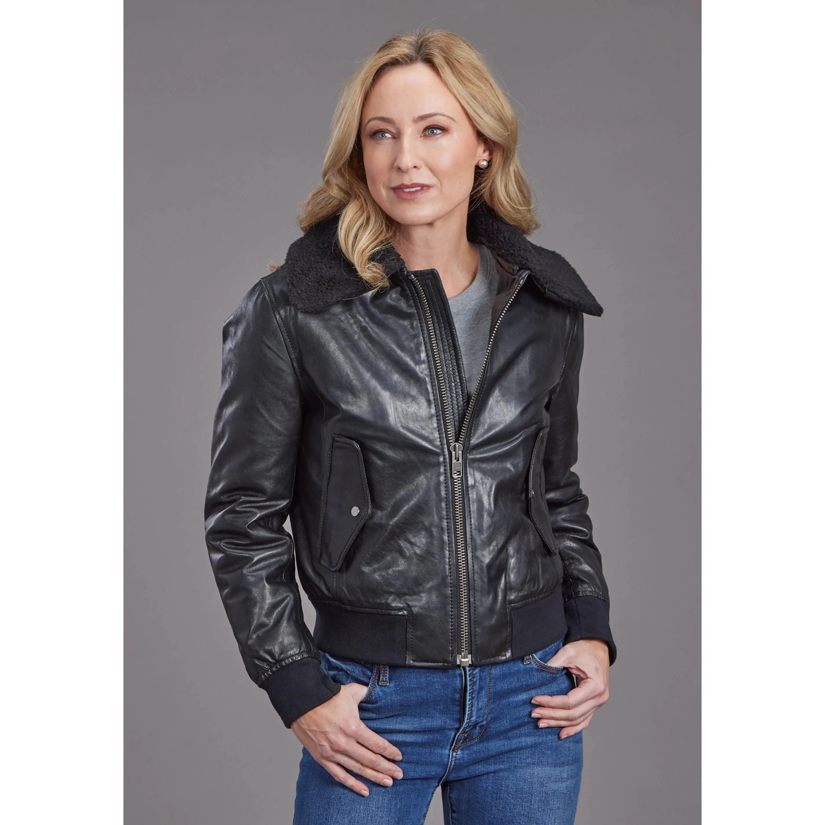 Women's Stetson Black Leather Bomber Jacket