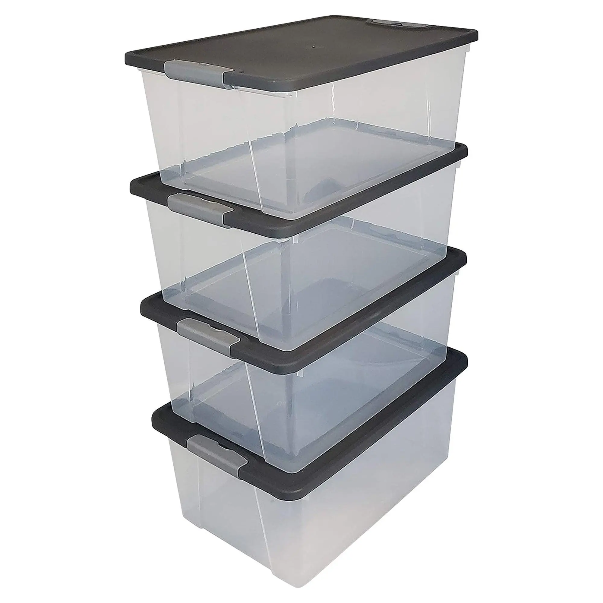 Homz 15 Qt Stackable Plastic Storage Container w/Snaplock Lid, Gray (4 Pack) Bin Boxes Homz 15 Qt Stackable Plastic Storage Container w/Snaplock Lid, Gray (4 Pack) Bin Boxes