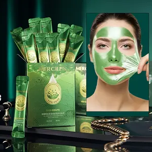 Mercilen Collagen Sea Grape Moisturizing Mask 6g, Pack of 10 - Hypoallergenic Gentle Pre-Makeup Cream for Brightening and Hydrating Skin, Pre-Makeup Mask | Aesthetic Grape Design | Hydrating Formula