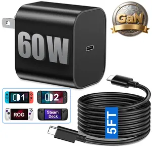 ESYWEN 60W USB-C Fast Charger for Nintendo Switch 2 - Replacement Switch 2 AC Adapter with PD 3.0 & GaN Tech, Supports 4K TV Mode, Includes 5FT USB-C to C Cable for Tablets, Laptop, Galaxy, Steam Deck & More