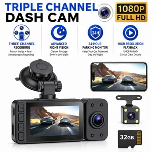 1080P Panoramic Video Recorder, 3-Channel Car Dvr, Starvis 2 Sensor, WiFi, Hdr, Night Vision, 24-Hour Parking Mode, Reverse Assist, Dashcams For Cars