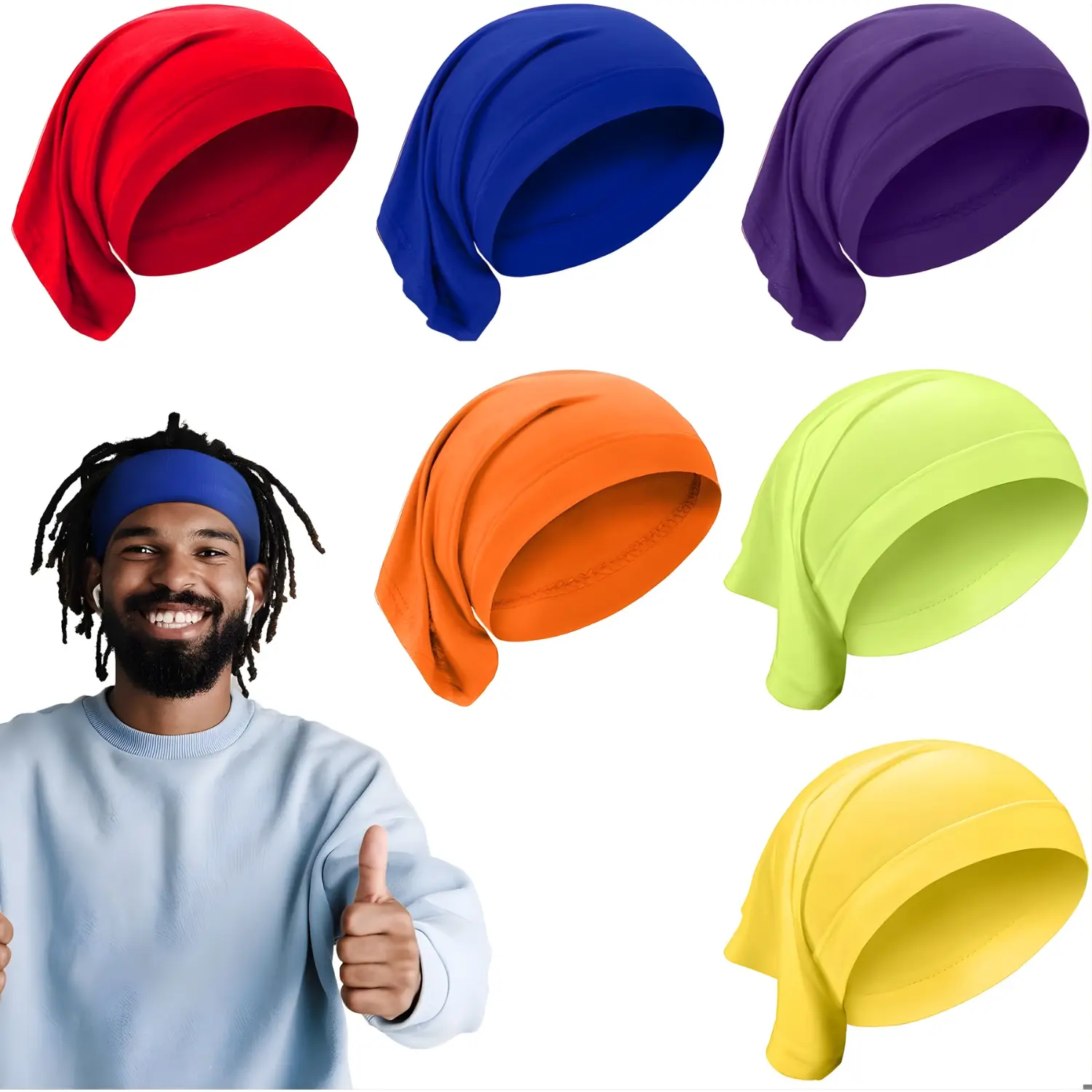 6 Pack Spandex Dreadlock Caps Elastic Dreadlock Tube Bands Unisex Head Wraps and Headbands for Men and Women Dreads Accessories