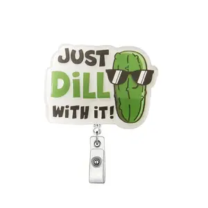 Cute Cucumber Design Badge Holder, 1 Count Funny Retractable Badge Clip, ID Card Badge Holder for Students Office Staff Doctors Nurses Teachers, Retractable Badge Reel