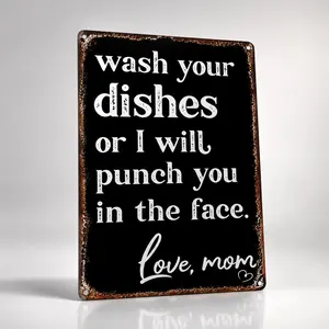 Novelty Rectangular Kitchen Wall Decoration Plaque - 8x12in Aluminum "Wash Your Dishes Love Mom" Metal Sign, Rustic Farmhouse Door Decor, Perfect Mother's Day Gifts for Your Mom, Mimi Home Sign, Novelty Decor,summervibes outdoorfun