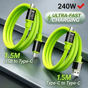 2-pack 240W PD fast charging USB to Type-C data cable, mobile phone charging and transmission cable, 1.5 meters in length, compatible with Apple, Android, Samsung and Xiaomi devices