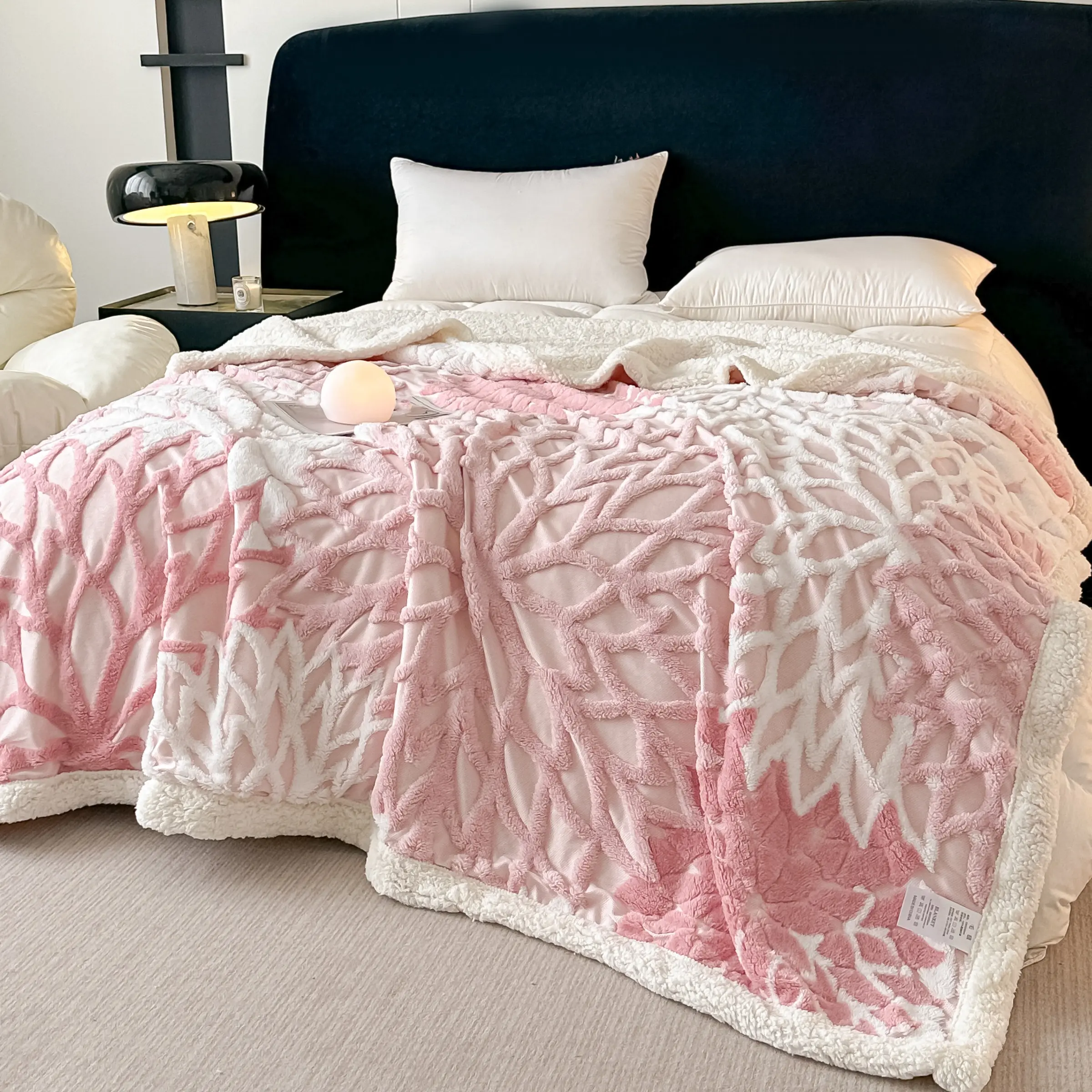Double-Layer Thick Woven Soft Cozy Blanket, Soft Warm Blanket, Floral Pattern, Hollow Design, Dual Skin Feel, Multiple Colors, Bed Sofa Travel Camping Throw, Blankets For Bed