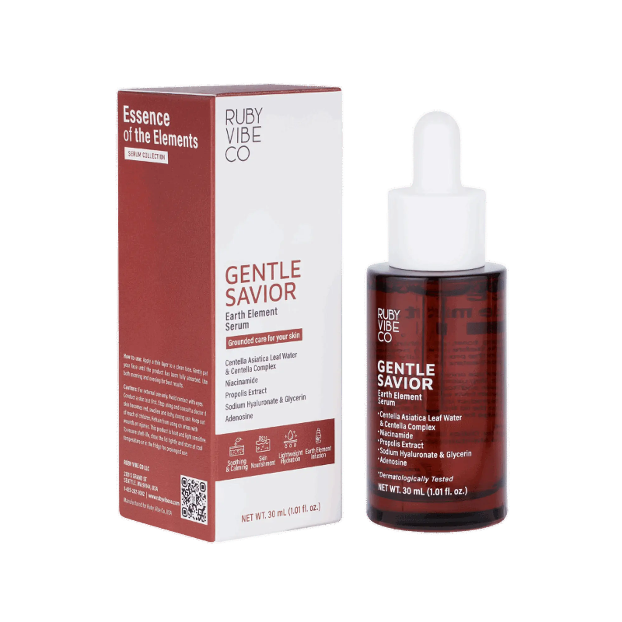 RUBY VIBE CO Centella Serum with Niacinamide & Hyaluronic Acid, Hydrating Face Serum for Sensitive Skin, Centella Asiatica Serum, Gentle Savior Earth Element Serum, 1.01 fl oz (30 mL)