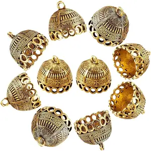 CHGCRAFT 10pcs Column Metal Cord Ends charms Tibetan Style Glue on Tassel charm Bails with Loop Gold End charms for Jewelry Makings DIY Crafts 19.5x20mm, Antique Golden