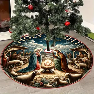 JIT 1pc Christmas Eve Divine Christmas Tree Decoration Tree skirt, Christmas print pattern, Christmas family holiday party tree skirt decoration, machine washable, comfortable birthday throughout the year and beautiful Christmas gift, Home Decor Ornament