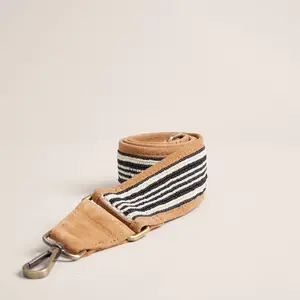 Beaded and Suede Shoulder Strap - Black & White Stripe