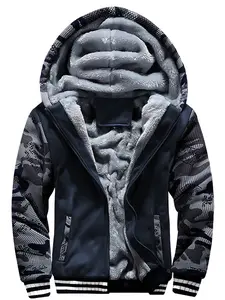Men's Loose Fit Camo Print Teddy Lined Hooded Jacket, Drawstring, Fashionable Winter Coat, Casual Wear for Cold Weather, Hoodies Streetwear