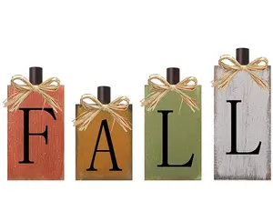 Vintage Farmhouse Fall Wooden Sign | Rustic Thanksgiving Table Centerpiece | Harvest Autumn Block Decoration for Home | Wood Block Decor