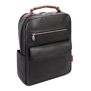 212 MAIN U Series Logan 17 in. Pebble Grain Leather 2-Tone Dual-Compartment Backpack - Contrasting Accents, Lockable Zip, Mesh-Padded Laptop & Tablet Storage, Black