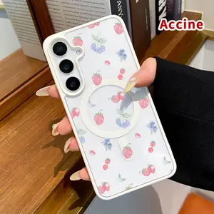 Magnetic Phone Case Compatible with Samsung Galaxy S26 S23 Ultra S24 Plus S25 Edge S22+ FE Berry Delight Pattern Acrylic Back Soft TPU Edge Anti-Slip skin-friendly feel Hard Shell