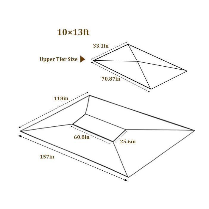 SAVEYOUR Brown Double Roof Gazebo Canopy Top Replacement 13x10FT Durable Polyester UV Protection Water-Repellent Patio Shade Fabric