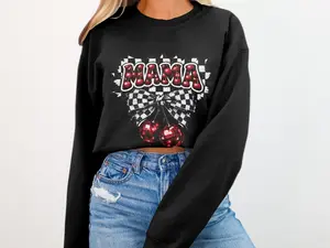 MAMA Cherry Font Checkered Pattern Disco Cherries Sweatshirt
