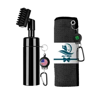 Golf Club Clean Brush Towel Value Set with Strong Magnetic Retractable Carabiner, Squeeze Water Bottle Microfiber Absorbent Towel for Golf Bags Accessory Iron Care Men Women