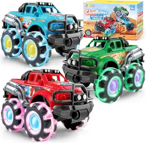 Vroomix 3Pack Monster Truck Toy - Toy Truck with Flashing LED Wheels - Light-Up Cars for Toddlers - Christmas Birthday Gift for Boys Girls - Friction-Powered