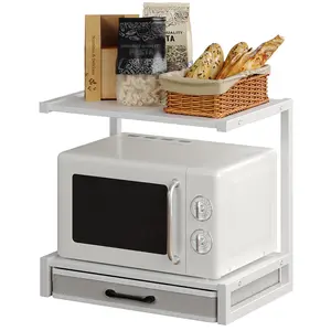 2-Tier Desktop Printer Stand with Fabric Drawer, Prtiner Table with Storage Shelf, Desk Organizer for Home Office,3D Printer,Fax Machine,Scanner