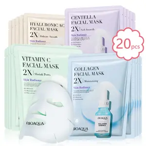 BIOAQUA 20pcs Centella Collagen Face Mask VC Hyaluronic Acid Moisturizing Sheet Masks for Radiance Pore Care Hydrating Skin Care
