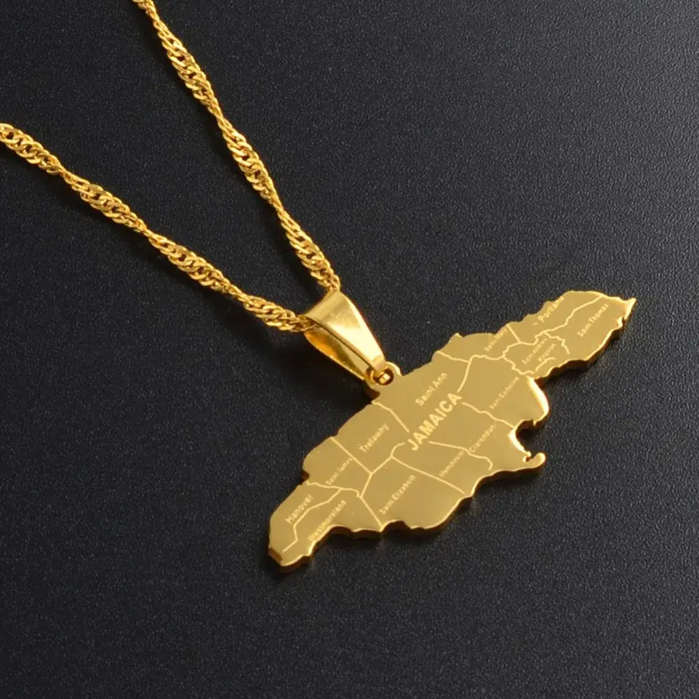 Jamaica Map Necklace - Flag Pendant Gifts Pride Jewelry for Men and Women