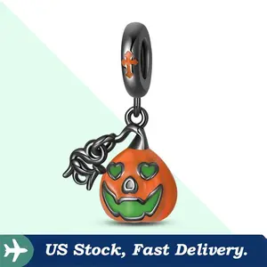 925 sterling silver luminous pumpkin face pendant, Bohemian style bead original bracelet necklace keychain DIY pendant chain jewelry making for women's birthday anniversary, Halloween, couple gift