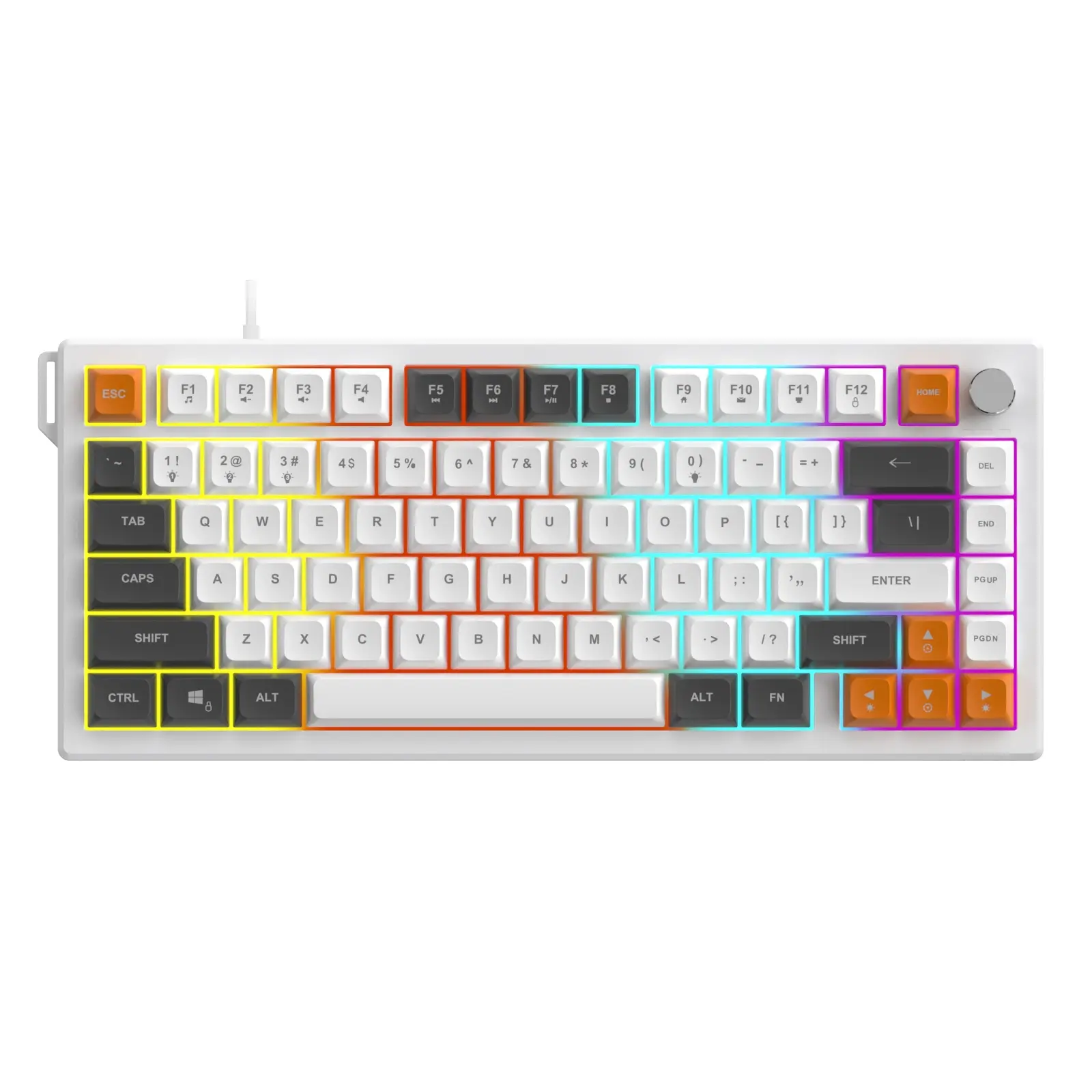 AJAZZ AF82 wired film keyboard, Pc gaming keyboard, volume adjustment knob 75% layout 82 key ergonomic design office keyboard gaming keyboard mute structure supports multiple systems suitable for e-sports and office