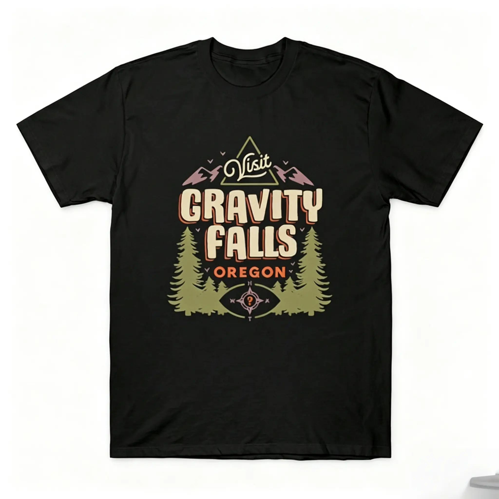 Gravity Falls Oregon Menswear Short-Sleeve Casual Top - Men's 220g Pure Cotton Streetwear T-Shirt, Comfortable for Errands, Lounging, Shortsleeve, Tshirt, Distressed, Graphic, Round Neck