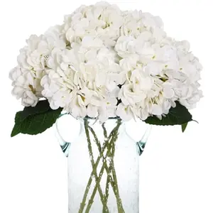 6pcs Faux White Hydrangeas Fake Flowers Artificial Silk Hydrangea Flower With Stems Bouquets Arrangement for Home Table Centerpieces Wedding Baby Shower Birthday Party Decoration(White)