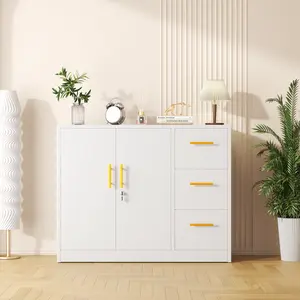 Multi-function Locker 3 Drawer Sides Metal File Cabinet with Lock Black Sideboard for Home Office Living Room Entrance Hallway School Gym Modern Minimal Interior Apartment Furniture Organize