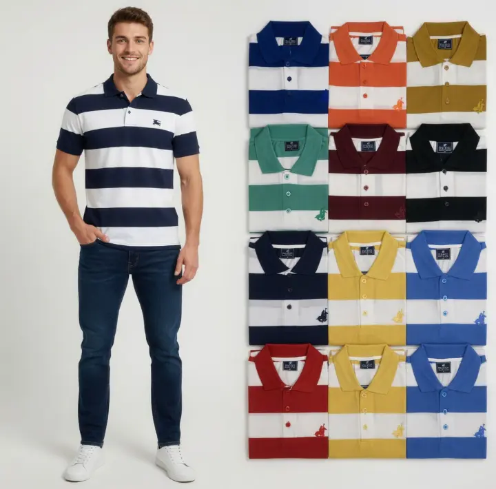 4 Pack Mens Short Sleeve Striped Pique Polo Shirts Classic 4 Pack Mens Short Sleeve Striped Pique Polo Shirts Classic
