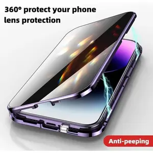 Metal Glass Magnetic Case For iPhone 17 15 14 13 12 Pro Max 16 Pro 360°Full Protection Prevent Peeping Double Sided Bumper Cover