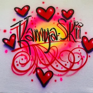 Hearts of Pink and Red, Swirls & Name Airbrush T-shirt