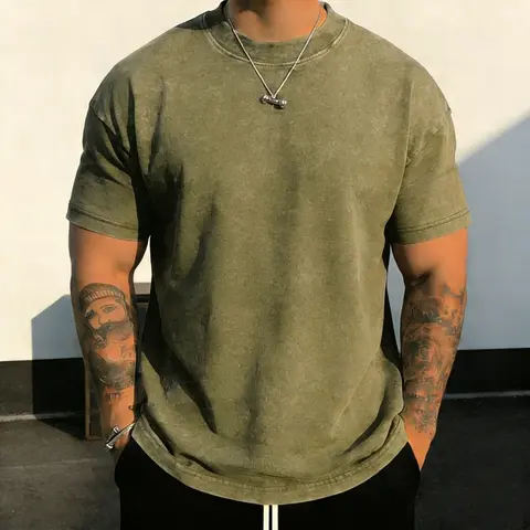 SPEEALER Men's Stylish 3-Pack/Single-Pack Unisex Heavyweight Washed Cotton Short-Sleeve Round Neck Plain T-Shirt, Loose Drop-Shoulder Vintage Streetwear Distressed Summer Casual Tee (Flash Sale Summervibes)