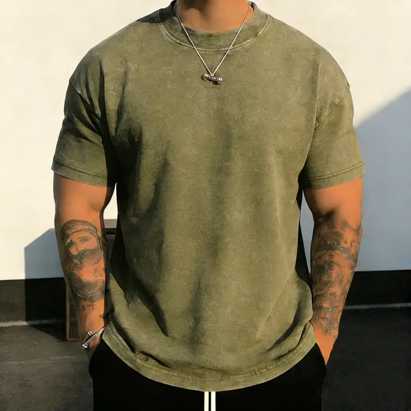 SPEEALER Men's Stylish 3-Pack/Single-Pack Unisex Heavyweight Washed Cotton Short-Sleeve Round Neck Plain T-Shirt, Loose Drop-Shoulder Vintage Streetwear Distressed Summer Casual Tee (Flash Sale Summervibes)