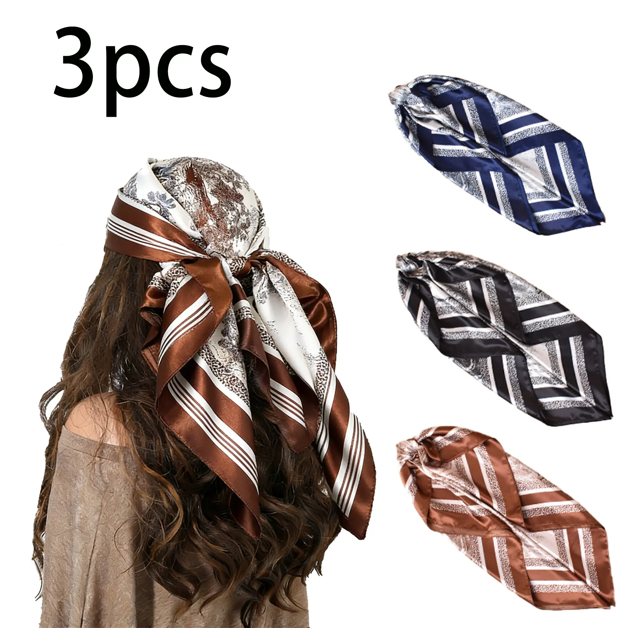 3/1pcsHead Scarf Hair Wraps, Fashion Hair Scarves for Women - Geometric Print Hair Accessories, Retro Head Bands for Daily/Party Hairstyle Decor
